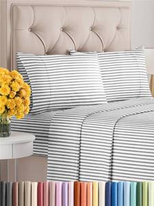 lot 93843 image: King Size 4 Piece Sheet Set - Comfy Breathable & Cooling Sheets - Hotel Luxury Bed Sheets for Women & Men - Deep Pockets, Easy-Fit, Soft & Wrinkle Free Sheets - Grey Stripes Oeko-Tex Bed Sheet Set