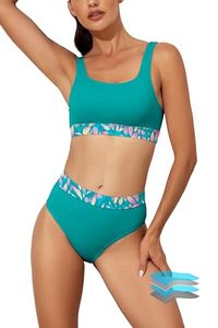 lot 93850 image: Beautikini Period Swimwear for Teens Two Piece Menstrual Leakproof Period Bikini Swimsuits Period Bathing Suits for Teen Girls(Barrier Reef,L)