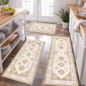 lot 93853 image: HEBE Boho Kitchen Rug Sets 3 Piece with Runner Non Slip Kitchen Rugs and Mats Washable Kitchen Mats for Floor Thick Kitchen Floor Mat Carpet Runner Rugs for Hallway Laundry Holiday Decor