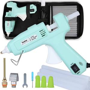 lot 93854 image: Full Size Hot Glue Gun Kit with 60W100WOFF Switch, 9.8ft Extra-long Power Cord Industrial Glue Gun with 2 Nozzles, 15 Glue Sticks, Case, Dual Power High Temp Hot Melt Glue Gun Large for Craft, Green