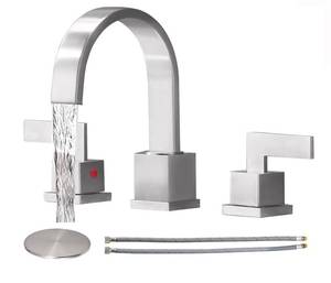 lot 93859 image: Friho Modern 2 Handle 3 Hole Stainless Steel Brushed Nickel Widespread Bathroom Faucet, 8 inch Bathroom Sink Faucet Lavatory Vanity Faucet with Pop Up Drain and Water Supply Lines