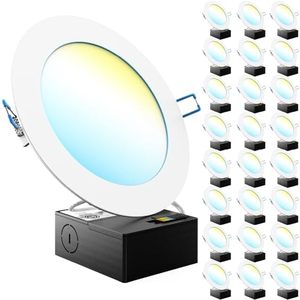 lot 93861 image: Sunco 24 Pack 6 Inch Ultra Thin LED Recessed Ceiling Lights Smooth Trim Selectable CCT 2700K3000K3500K4000K5000K Dimmable 14W100W Wafer Thin Canless with Junction Box - Retail $119.36