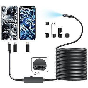 lot 93862 image: 16.4ft Endoscope Camera with Light for iPhone and Android, 1920P HD IP67 Waterproof Borescope with 8 Adjustable LED Lights, Semi-Rigid Snake Camera, 7.9mm Inspection Camera