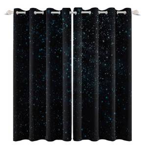 lot 93864 image: Renaiss Starry Starry Sky Window Curtains Blue Brilliant Stars Window Treatments Black Clear Night Sky Blackout Drapes for Man Woman Bedroom Living Room Decoration Home Decor 42x96 Inches x 2 Panels
