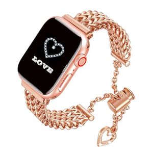 lot 93865 image: KAGERBENDS Women 384041mm Stainless Steel Rose Gold Smartwatch Bands Compatible with Apple Watch Band Series SE 9 8 7 6 5 4 3 Girl Diamond Heart-shaped Link Wristbands for Iwatch 987