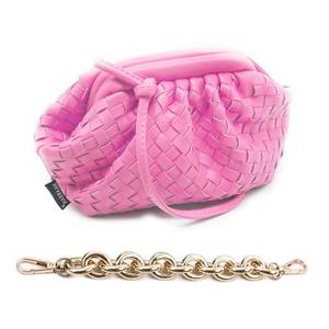 lot 93873 image: NAARIIAN Trendy Dumpling Ruched Clutch Cloud Shape Dupe Chunky Chain Shoulder Bag PU Leather Woven Handbag(Pink S)