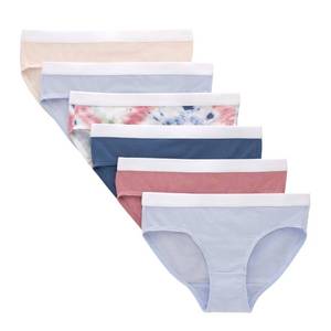 lot 93874 image: Hanes Big Girls Originals Underwear, Boyshort Stretch Cotton, 6-Pack, IvoryBluePinkTie Dye Print-Hipster, 14