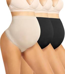 lot 93876 image: Boguish Seamless Maternity Shapewear Over Belly Support Thong High Waist Underwear Panties for Pregnancy 2BlackNude Size L