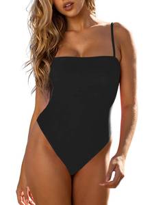 lot 93886 image: RELLECIGA Womens Black Bathing Suit Adjustable Thin Shoulder Straps Bandeau One Piece Size Large