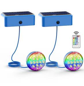 lot 71611 image: Solar Pool Lights, Solar Powered Submersible LED Lights with Remote IP68 Waterproof Swimming Pool Lights 16 Colors Underwater Pool Lights for Above Ground Inground Pool, Pond, 2 Pack