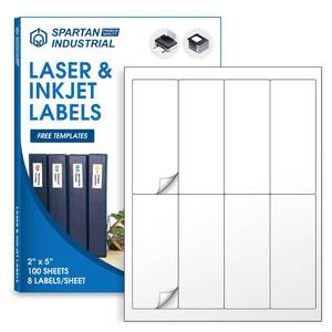 lot 71613 image: Spartan Industrial Printable Laser and Inkjet Labels - 2 X 5 White Sticker Labels - 100 Sheets, 800 Total Mailing Labels for Packages, Addresses, Organizing
