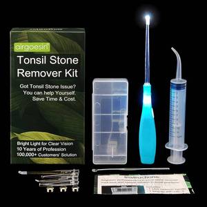 lot 71622 image: Airgoesin� Upgraded Tonsil Stone Remover Tool, Blue, 5 Tips, Tonsillolith Pick Case  1 Irrigator Fresh Breath Oral Rinse
