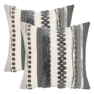 lot 71628 image: Tosleo Boho Throw Pillow Covers 18x18 Inch Set of 2 Striped Square Decorative Pillowcases Farmhouse Chenille Cushion Case Accent Neutral Tufted Pillow Cases for Living Room Couch Bed, Gray