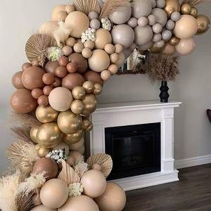 lot 71633 image: Macaroon Coffee color scheme Balloon Garland Arch Kit134pcs,Coffee Gray Balloons and Metallic Gold Balloons backdrop.Perfect for Birthday party Wedding Ceremony Baby Shower Graduation Engagement