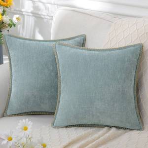 lot 71634 image: decorUhome Chenille Soft Throw Pillow Covers 18x18 Set of 2, Farmhouse Velvet Pillow Covers, Decorative Square Pillow Covers with Stitched Edge for Couch Sofa Bed, Petunia