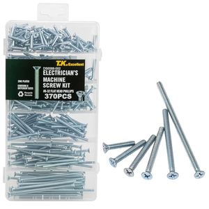 lot 71645 image: T.K.Excellent Flat Head Phillips #6-32 Electricians Machine Screw Kit,370 Pcs Assorted Screws, Wall Plate Screws, Outlet Screws