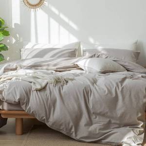 lot 71646 image: MooMee Bedding Duvet Cover Set 100% Washed Cotton Linen Like Textured Breathable Durable Soft Comfy (Brownish Grey, King)