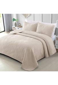 lot 71650 image: Exclusivo Mezcla Ultrasonic Full Queen Quilt Bedding Set, Lightweight Brich Beige Bedspreads Soft Modern Geometric Coverlet Set for All Seasons (1 Quilt and 2 Pillow Shams