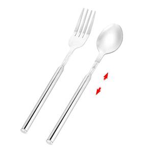 lot 71661 image: Extendable fork Spoon, Telescopic Fork and Spoon Set Stainless Steel Long Fork Extender Dinner Retractable Spoons Expandable Extension Fork Spoon Extends to 25.2 Tableware for BBQ Fruit