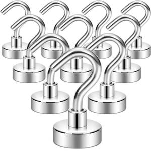 lot 71664 image: Neosmuk Magnetic Hooks,30lb Heavy Duty Earth Magnets with Hook for Refrigerator, Extra Strong Cruise Hook for Hanging, Magnetic Hanger for Cabins, Grill (Silver White, Pack of 10)
