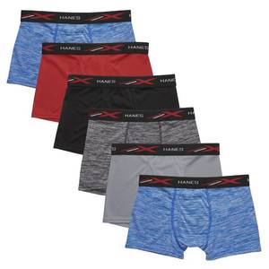 lot 71666 image: Hanes Boys Boxer Briefs Pack, Lightweight Moisture-Wicking Underwear, 6-Pack (ColorsPatterns May Vary)
