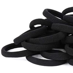 lot 71679 image: 50PCS Black Hair Ties for Women, Cotton Seamless Hair Bands, Elastic Ponytail Holders, No Damage for Thick Hair, 2 Inch in Diameter, by Nspring