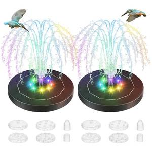lot 71692 image: Saillong 2 Pack 5W Solar Bird Bath Fountain Pump with Colorful LED Lights, Battery and Solar Powered Bird Bath Water Fountains with 6 Nozzles, Floating Fountain Pump for Bird Bath Garden, Pond