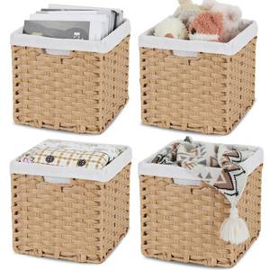 lot 71693 image: Bidtakay Wicker Storage Baskets with Liners 11x11 Storage Cube Bins with Handles Imitation Water Hyacinth 4-Pack Waterproof Woven Storage Baskets for Organizing Rattan Baskets Organizer-Natural