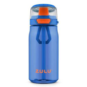 lot 71697 image: ZULU Kids Flex 16oz Tritan Plastic Water Bottle with Silicone Spout, Leak-Proof Locking Flip Lid and Soft Touch Carry Loop for School Backpack, Lunchbox, and Outdoor Sports, Blue