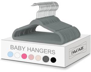 lot 71699 image: BAGAIL Kids Velvet Hangers 11 Inches Childrens Clothes Hangers Non-Slip Baby Hangers for InfantToddler (Grey,50pack)