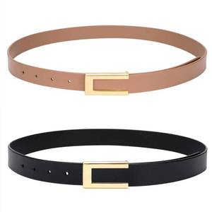 lot 71703 image: YooAi Womens Leather Belt Skinny Waist Belt for Dresses Jeans Pants with Gold Buckle BlackKhaki 115
