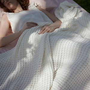 lot 71708 image: Bedsure Cooling Cotton Waffle Queen Size Blanket - Lightweight Breathable Summer Blanket of Rayon Derived from Bamboo for Hot Sleepers, Luxury Throws for Bed, Couch and Sofa, Ivory, 90x90 Inches