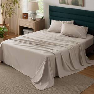 lot 71724 image: Bedsure 100% Cotton Sheets King Size - Soft Percale Sheets, 4 Pieces Linen Sheet Set, Breathable Cooling King Sheets, Cotton Bed Sheets with Deep Pocket Up to 16, Bedding Sheets & Pillowcases