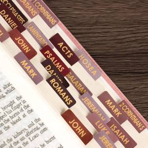 lot 71727 image: 192 Pcs Laminated Bible Tabs for Study Bible, New & Old Testament Tabs Matte Laminated Bible Book Tabs Bible Journaling Supplies for Women(Large Print, Easy to Read) (Red)