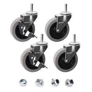 lot 71732 image: DELIVeR 3 Inch, Locking Swivel Caster Wheels, Set of 4,Heavy Duty with Nylon Nuts for Carts, Replacement Rubber Wheels, Threaded Stem 38�-16 x 1� Caster, 130 Lbs Per Caster