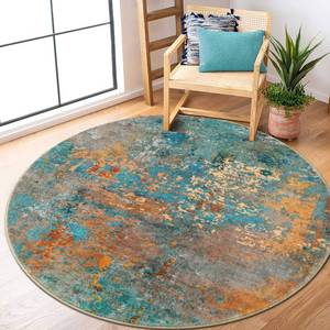 lot 71733 image: Lahome Modern Abstract Round Rug - 5Ft Colorful Living Room Rug Washable Kitchen Circle Rugs Soft Bedroom Mat, Contemporary Indoor Floor Dining Table Carpet for Bathroom Nursery Dorm Family Room