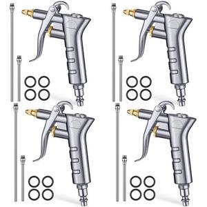 lot 71762 image: Threlaco 4 Pcs Industrial Air Blow Gun Compressor Air Gun with Brass Adjustable Air Flow Nozzle and 8 Steel Air Flow Extension 14 NPT Standard Quick Plug Air Blower Gun Air Compressor Tools for Car