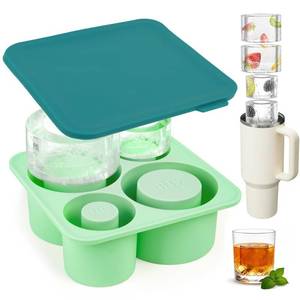 lot 71768 image: Ice Cube Tray for Stanley Cup, Stackable Ice Cube Mold for 20 30 40OZ Tumbler,4 Hollow Silicone Cylinder Ice Maker with Lid for Freezer, Ice Drink, Juice, Whiskey, Cocktail - Green
