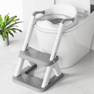 lot 71782 image: Potty seat for Toilet with Step Stool Ladder, SKYROKU New Triangular Stabilized Base Two in one Toddler Toilet Seat with Splash Guard, Anti-Slip Pad, Step Stool Grey