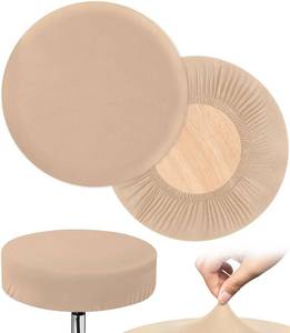 lot 71790 image: HFATMOS Bar Stool Covers Round, 2 Pcs Stool Slipcovers High Elastic, Circle Chair Covers, Soft & Easy to Clean Chair Seat Cushion Slipcover Fit for Stool of Dia 14-17 Inch , Beige
