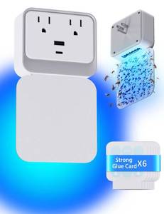 lot 71796 image: Fruit Fly Traps for Indoors Safe & Effective Plug in Fly Trap Indoor Flying Insect Trap for Fruitflies, Moths, Gnats, Oth Flying Insects with Multi Plug Outlet Extender with USB and 6 Fly Trap Refill