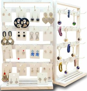 lot 71802 image: Jewack Wooden Foldable Jewelry Display Stand with Removable 32 Hooks, Earring Cards necklace bracelet Keychain Showcase Merchandise Organizer For Selling For vendor events(White)