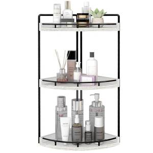 lot 71804 image: Dorhors 3-Tier Corner Bathroom Organizer Countertop for Storage,Counter Tray and Vanity Organizer,Wood Counter Organizer for Kitchen,Bathroom,Dresser (Rustic White)