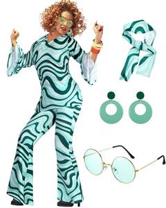 lot 71805 image: Leumoi 6 Pcs 60s 70s Disco Outfit Women Hippie Costume Accessories Flared Pants Headband Earrings Sunglass(Stripe, XX-Large)