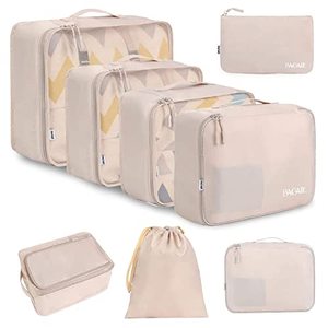 lot 71814 image: BAGAIL 8 Set Packing Cubes Luggage Packing Organizers for Travel Accessories-Cream