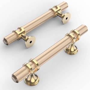 lot 71821 image: Amerdeco 10 Pack Knurled Gold Cabinet Pulls 5 Inch Length (3 Inch Hole Center) Brushed Brass Kitchen Cabinet Handles for Drawer Dresser, Cupboard and Wardrobe ZH0025