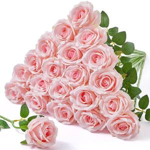lot 71848 image: Serwalin  Artificial Roses, 4 Big Flower Head, Pink  Roses Real Touch, Silk Fake Roses Long Stem Realistic Bouquet for Mothers Day Wedding Table Centerpiece and Home Decor