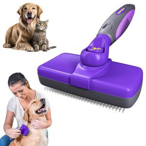 lot 71873 image: Hertzko Self-Cleaning Dog & Cat Slicker Brush for Pets with Long Or Short Hair, Dog Brush for Shedding Short Hair, Cat & Dog Grooming Brush, Cat Comb, Dog Comb, Deshedding Dog Brush - Purple