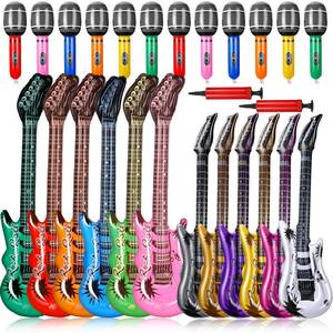 lot 71876 image: Tradder 24 Pcs Inflatable Rock Star Toy 37 Inch Set, Blow up Guitar Bulks Include Inflatable Guitar 24 Inch and Inflatable 10 Inch Microphone for 80s 90s Musical Themed Party, Birthday Party Decor