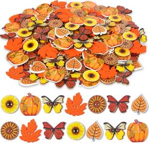lot 71886 image: 200 Pcs Thanksgiving Buttons for Crafts - Fall Pumpkins Sunflowers Shaped Thanksgiving Day Wooden Orange Buttons for Sewing Clothes Accessories Scrapbooking DIY Decorative Embellishments 1In